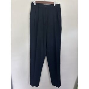 Vintage Lands' End Double Pleated Dress Pants Womens 10 Black 100% Wool Made USA